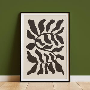 Abstract Botanical Leaf Printable Art, Beige Black Leaf Wall Art, Neutral Botanical Printable Wall Art, Floral Illustration Botanical Poster