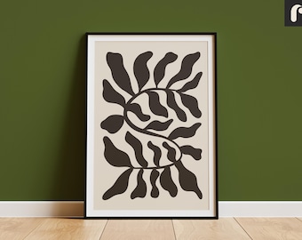 Abstracte bladkunstdruk: beige en zwarte botanische illustratie (digitale download)