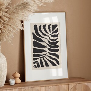Abstract Botanical Leaf Printable Art, Beige Black Leaf Wall Art, Neutral Botanical Printable Wall Art, Floral Illustration Botanical Poster