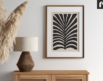 Abstract Leaf Art Print: Beige & Black Botanical Illustration (Digital Download)