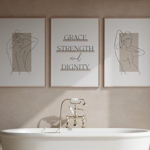 Bathroom Prints, Woman Line Art, Set of 3, Bathroom Wall Art, Neutral Wall Prints, Female Body Print, Beige Neutral Home, Modern Home Decor
