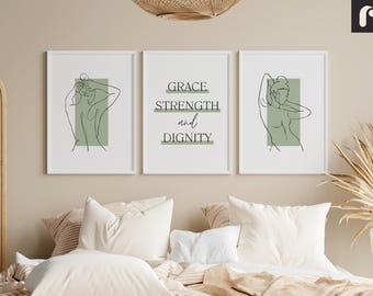 Female Line Art Bathroom Prints: Set of 3, Neutral Decor (Digital Downlaod)