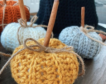 Crochet Pumpkins | Farmhouse Fall Decor with Cinnamon Stick Stem