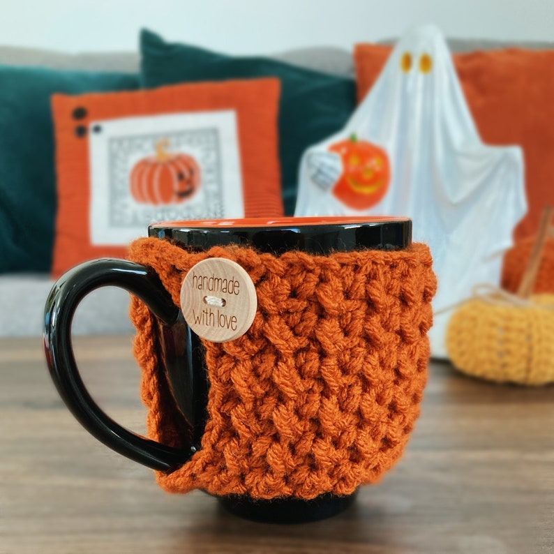 Gehäkelte Tasse Cosy | Acryl Kaffeetassen Hülse Bild 1