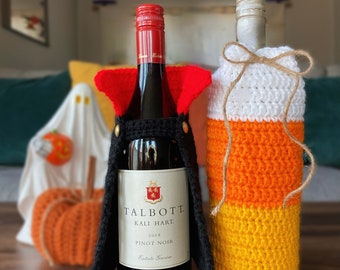 Halloween Wine Bottle Cozy | Acrylic Candy Corn Cover, Vampire Cape