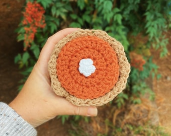 Crochet Pumpkin Pie Coaster Set | Fall Home Decor