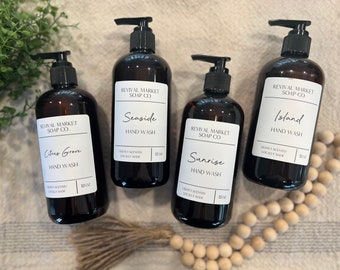 Liquid Hand Soap Gift Set | Liquid Hand Wash Gift Set | Specialty, Plant Based Soap | Amber Bottles | Minimalist Design Home Decor