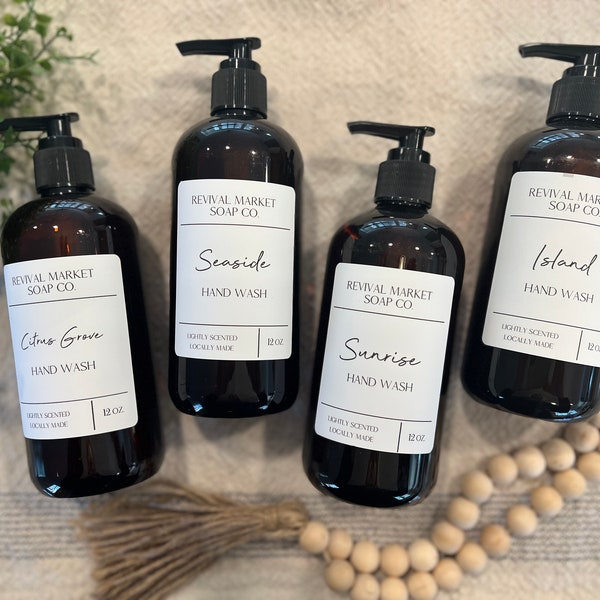 Liquid Hand Soap Gift Set | Liquid Hand Wash Gift Set | Specialty, Plant Based Soap | Amber Bottles | Minimalist Design Home Decor