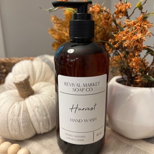 Fall Liquid Hand Soap | Plant Based Soap | Autumn Scented Specialty Liquid Hand Wash | Amber Bottle | Minimalist Design | Pumpkin Scented