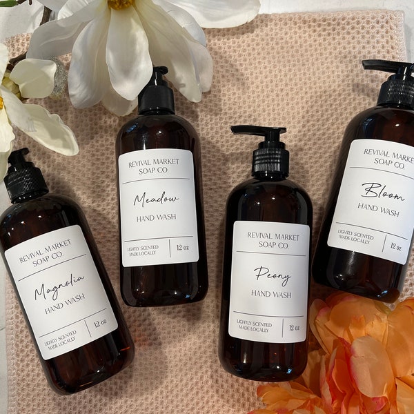 Spring Hand Soap, Floral Scented Liquid Hand Wash, Jasmine, Magnolia, Peony, Lily Scented Soap, Amber Soap Dispenser, Minimalist Design