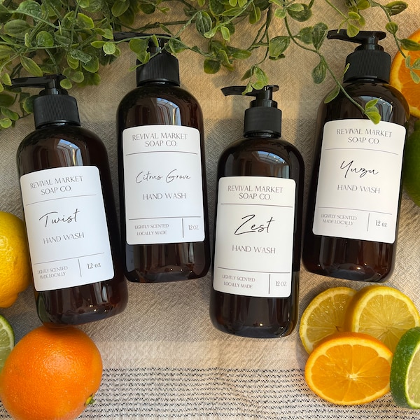 Citrus Liquid Hand Soap, Citrus Scented, Plant Based, Handmade, Specialty Hand Wash, Hostess Gift, Minimal Design, Orange Lemon Lime Soap