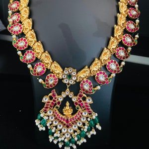 Premium quality copper based Jadau Kundan mango neckset with matching jhumkas