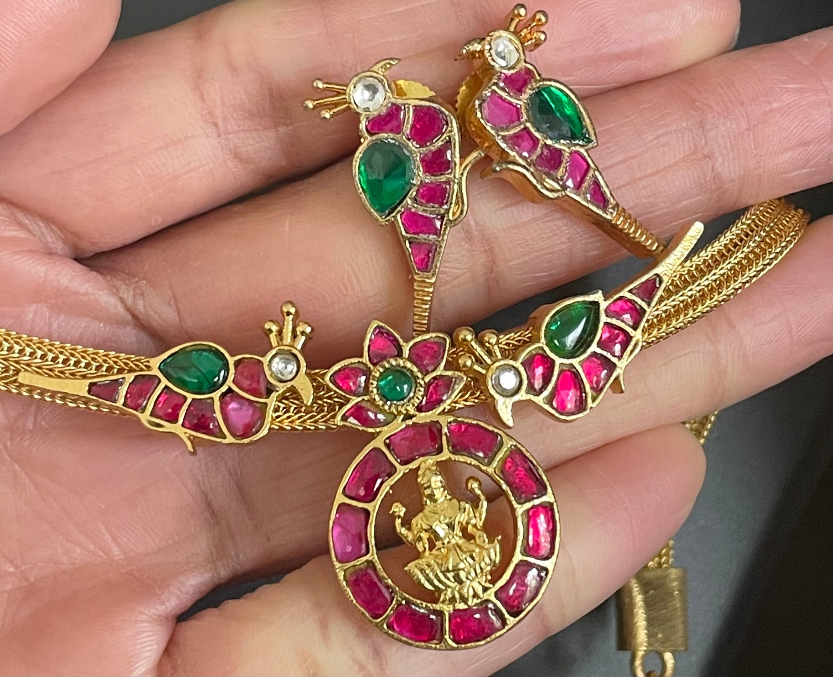 Jadau Kundan Parrots Gold Finish Necklace Set