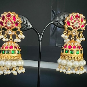 Premium quality Jadau Kundan Jhumkas with lotus design
