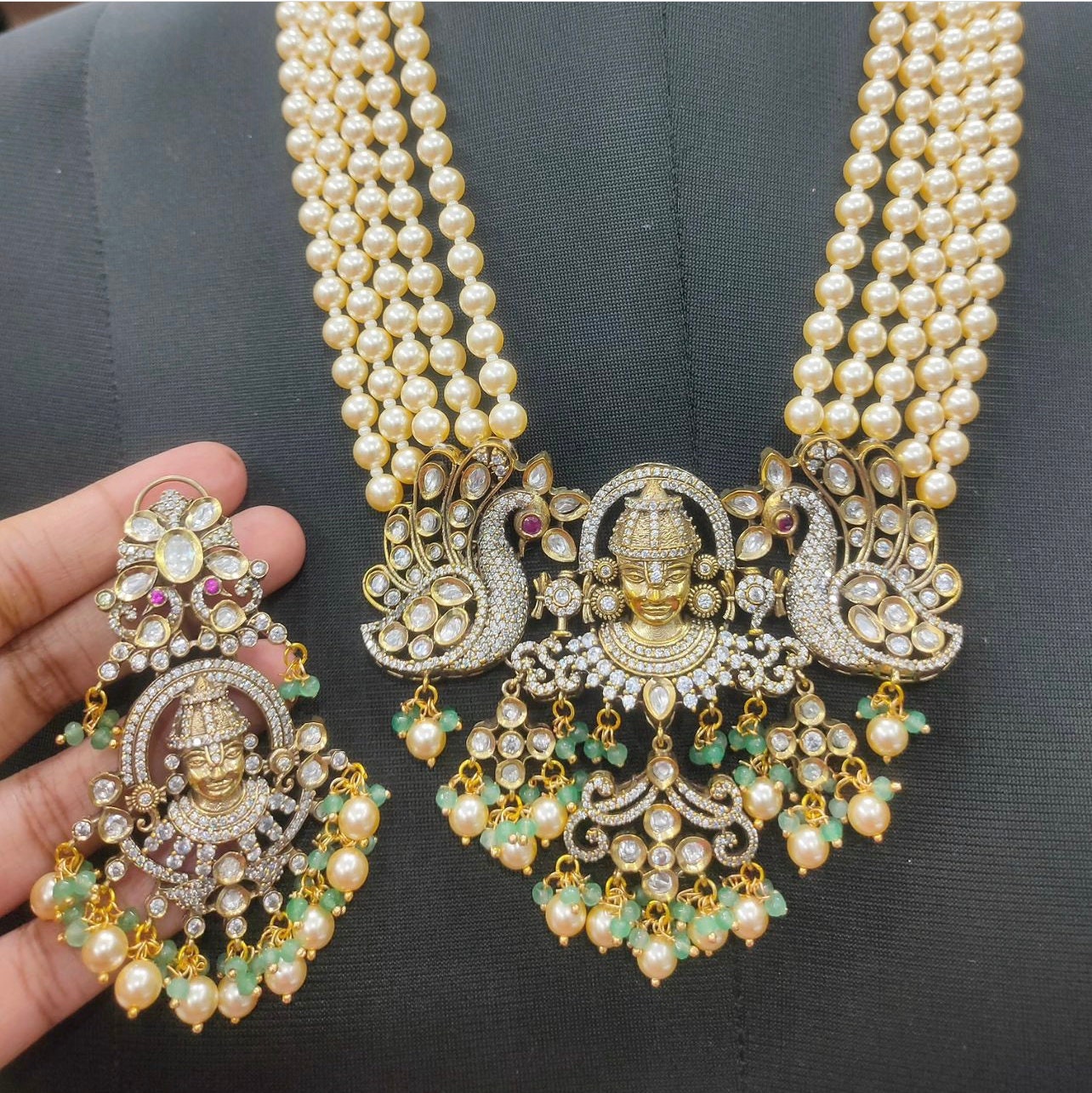 Lord Balaji Neckset/swarovski Pearls Victorian Finish Balaji Neckset