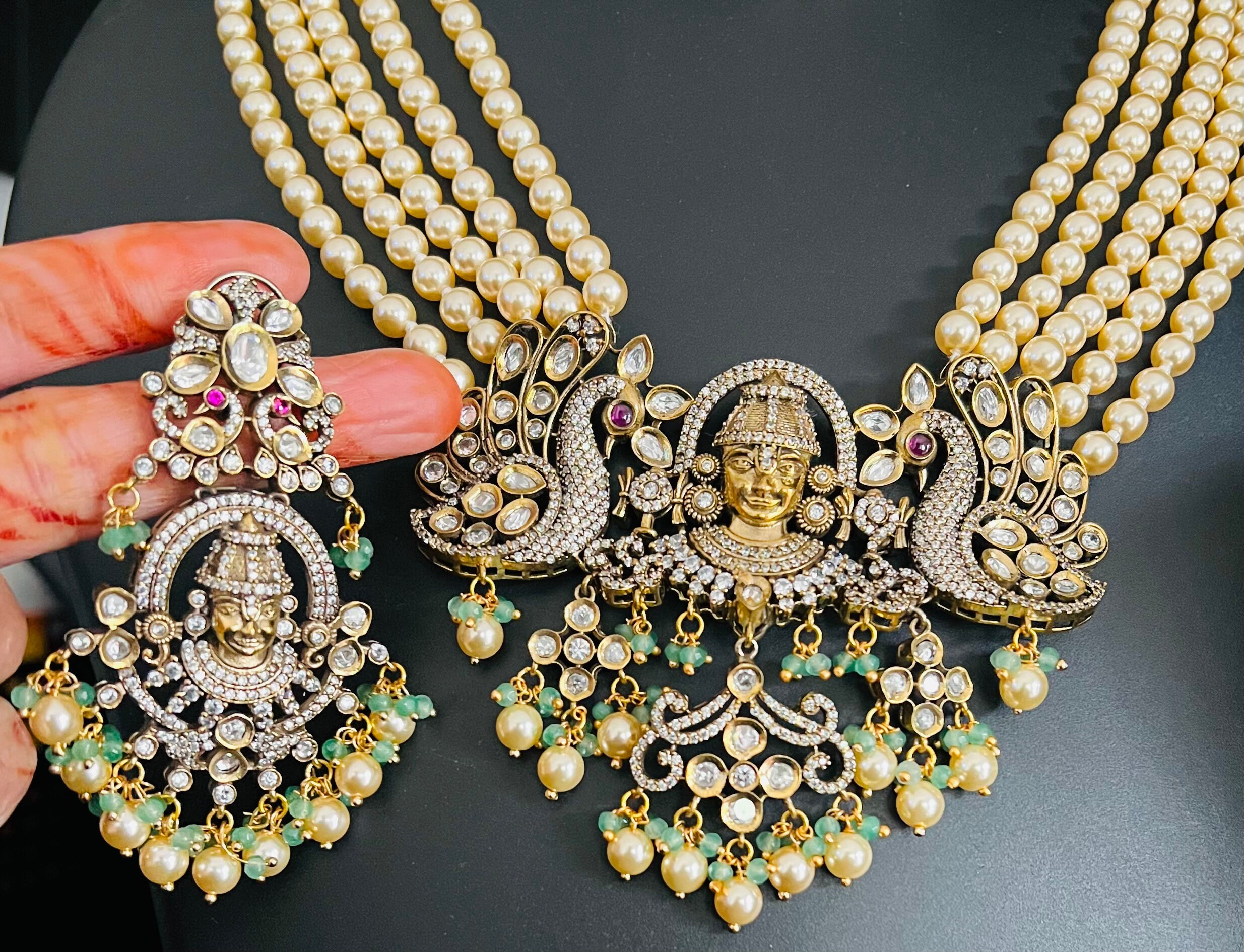 Lord Balaji Neckset/swarovski Pearls Victorian Finish Balaji Neckset