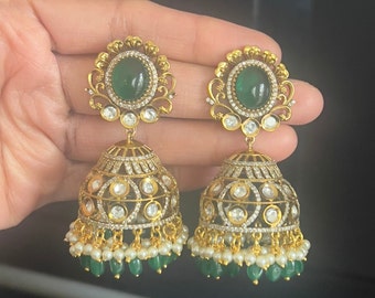Victorian finish earrings/92.5 silver look alike Victorian finish mossanite studded polki earrings