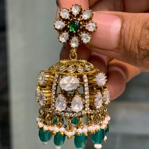 Beautiful Mossanite studded Jhumkas/premium quality Victorian finish jhumkas