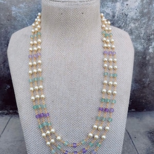 3 layer simple beads/pearl mala in multi color/1gm gold pearl mala