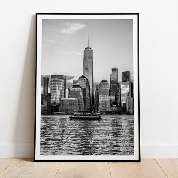 One World Trade Center Art, Manhattan Skyline Photo, Freedom Tower, NYC Black and White