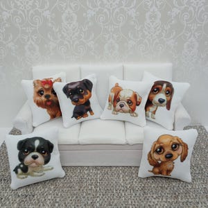 Miniature Puppy Dog Throw Pillows - Dollhouse Decor - 1:12 scale