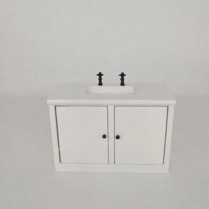 Miniature White Bathroom Sink - Dollhouse Bathroom Vanity – 1:12 Scale