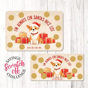 Nice List Dog Scratch Off Savings Challenge | A5 & A6 | Save 50 | Low Amounts | Laminated