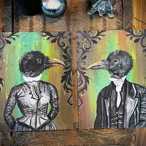 Gothic Art Crow Victorian Raven Painting creepy spooky Halloween decor giclee print Victorian portrait couple