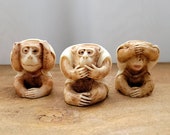 Vintage Japanese Wise Men Monkeys Netsuke Okimono Style