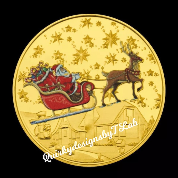 Christmas Wishing Coin Personalised Case Gold Silver Santa Reindeer Xmas Eve Kids Believe Gift Stocking Filler Keepsake **Back in Stock**