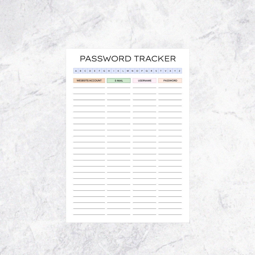 Password Tracker, Password Checklist, Instant Password Tracker Download ...