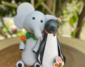 Wedding cake topper,cake topper,elephant cake topper,penguin cake topper,custom cake topper,animal cake topper,personalized cake topper,clay