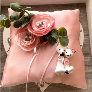 Wedding ring bearer pillow,ring pillow with flower,blush ring pillow,ring holder,ring pillow for ceremony,floral pillow,fox wedding topper