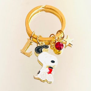 Personalised gold Cartoon Dog inspired keychain keyring | crystal birth stone charm | initial letter charm | initial keychain | anime gift