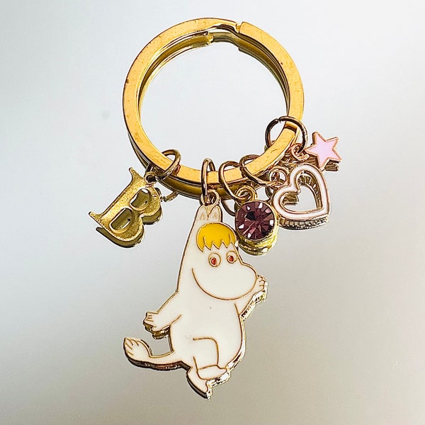 Personalised gold Snorkmaiden inspired keychain keyring | crystal birth stone charm | initial letter charm | initial keychain | anime gift