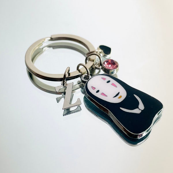 Personalised Noface inspired keychain keyring with crystal birth stone charm / initial letter charm | initial keychain | anime gift
