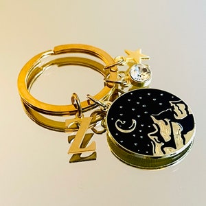 Personalised gold ACOTAR Velaris Night Court inspired keychain | crystal birth stone charm | initial alphabet letter charm | bookish gift