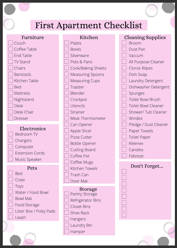 Best Apartment Essentials Printable Checklist, New Home Shopping