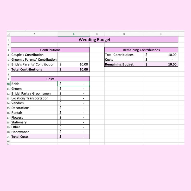 Wedding Budget and Spreadsheets Bridal Bride Engagement Budget