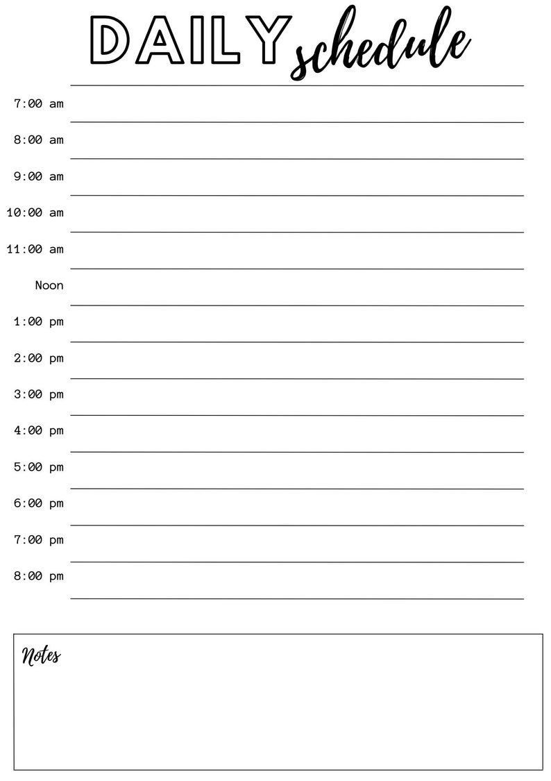 Daily Schedule Planner Daily Tracker Plans Printable Downloadable