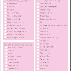 College Dorm Check List | First Year | College | Freshman | University Check List | Check Lists | Packing Checklist