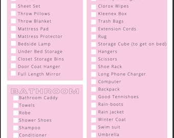 College Dorm Check List | First Year | College | Freshman | University Check List | Check Lists | Packing Checklist