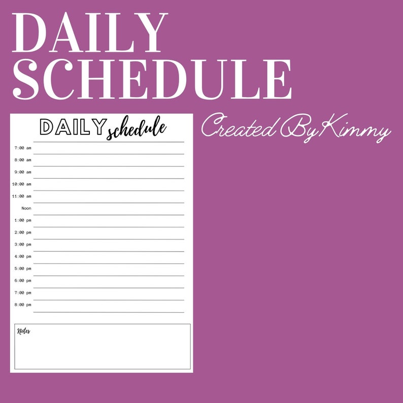 Daily Schedule Planner Daily Tracker Plans Printable Downloadable