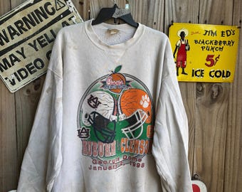 Vintage 1998 Chick-fil-A Peach Bowl Crewneck Sweatshirt - Auburn vs Clemson - Discus Athletic Gray - Size Large