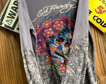 トップス y2k Ed Hardy skull rhinestone polo shirt Y2K Ed Hardy Kills Love Slowly Skull Polo Shirt Size XL 2000s