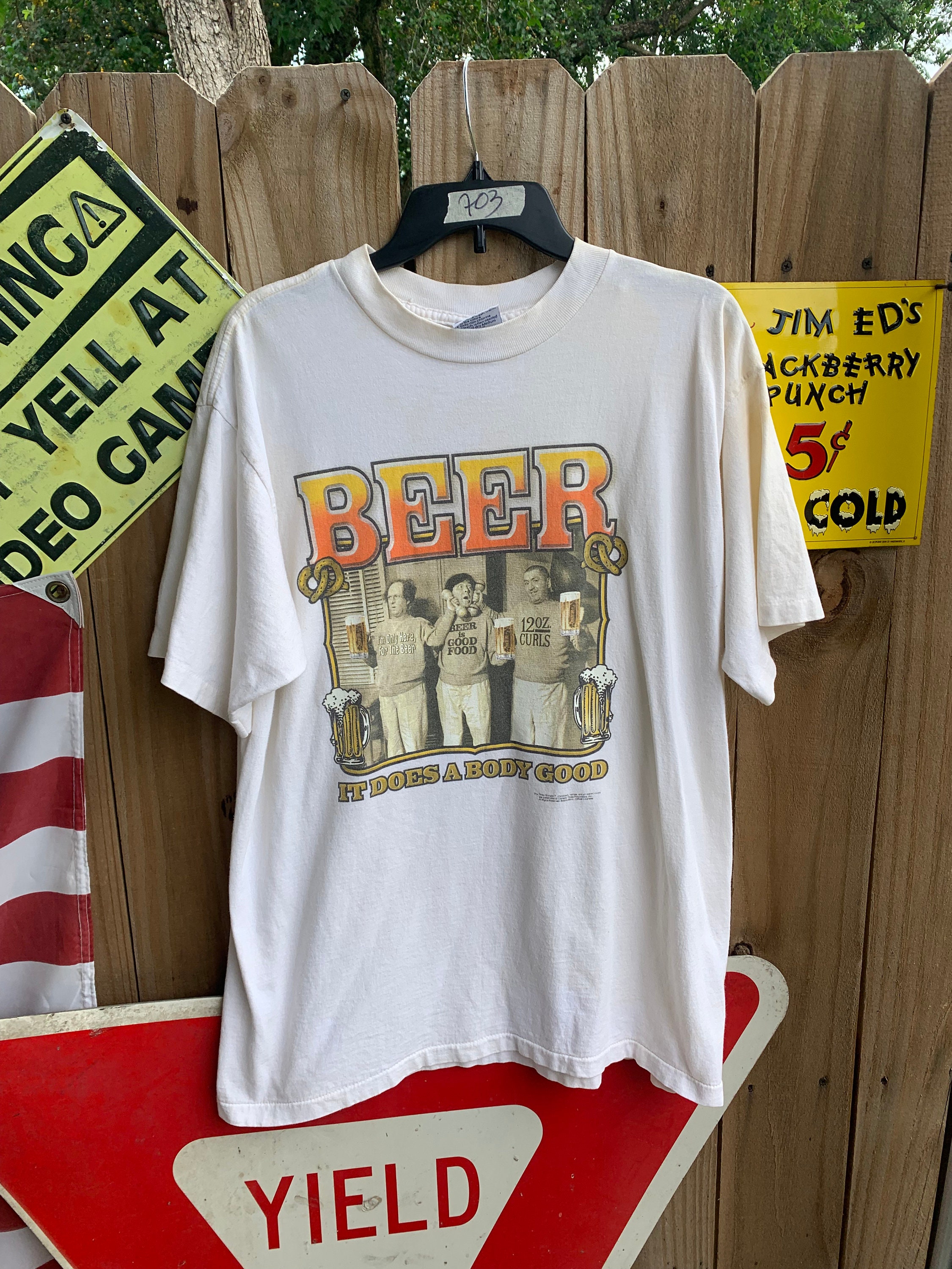 ヴィンテージ90年代 スリー・ストゥージズ ビールTシャツ - サイズXL 
