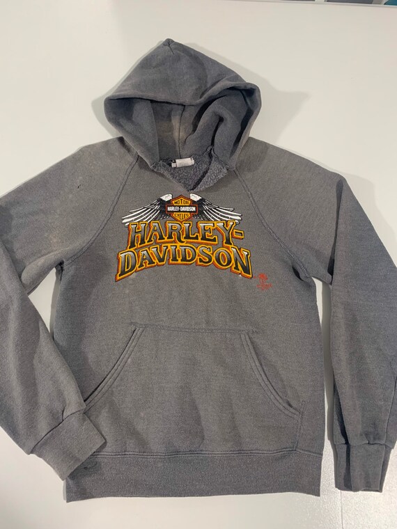 Vintage 80s 3D Emblem Harley Davidson Hoodie Size… - image 2