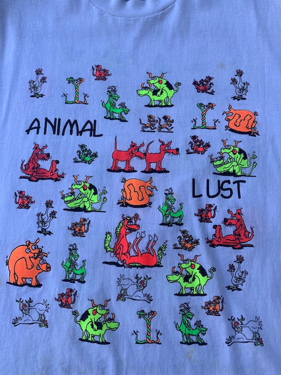 Vintage 80s-90s Animal Lust Kamasutra Animal T-shirt Double Sided 
