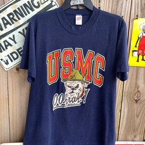 Vintage 80s-90s USMC US Marine Corp Navy Blue Tshirt Size L by