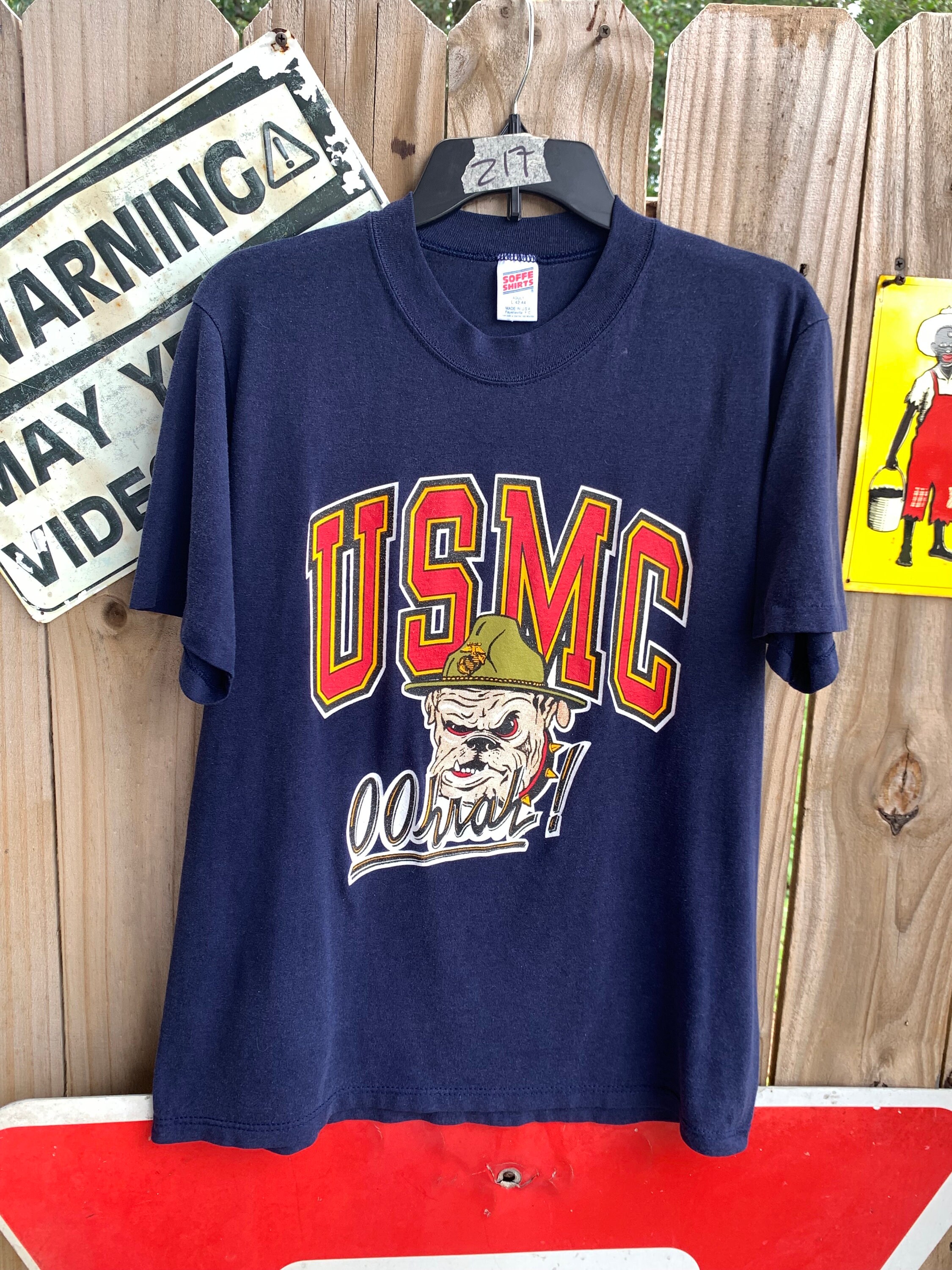 Vintage 80s-90s USMC US Marine Corp Navy Blue Tshirt Size L by